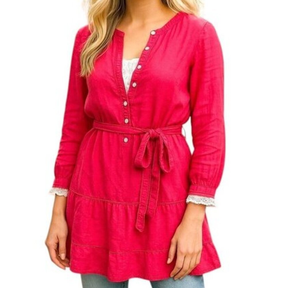 GAP Jelly Pink Henley Dress Size Small 100% Cotton Flannel Type Material Belted